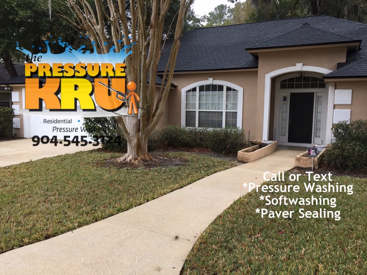 Transform dully dirty concrete into bright clean driveway in couple of hours in St. Augustine, FL. Just after finishing.