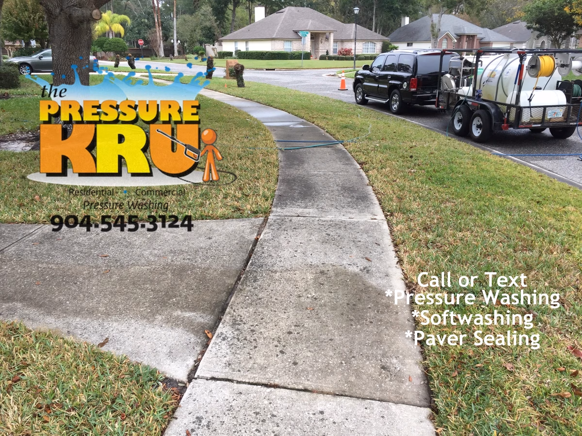 Commercial pressure washing for residential areas and driveways in St. Augustine, FL. Image shows before cleaning.