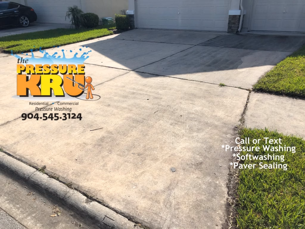 Freshly cleaned driveway ready for Summer in St. Augustine, FL. Before cleaning service.