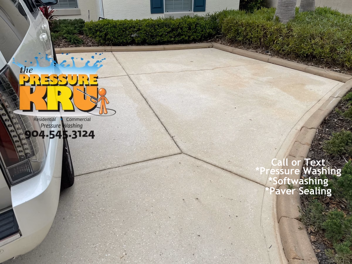 Spotless driveway after hot water pressure washing by local experts in Ponte Vedra, FL