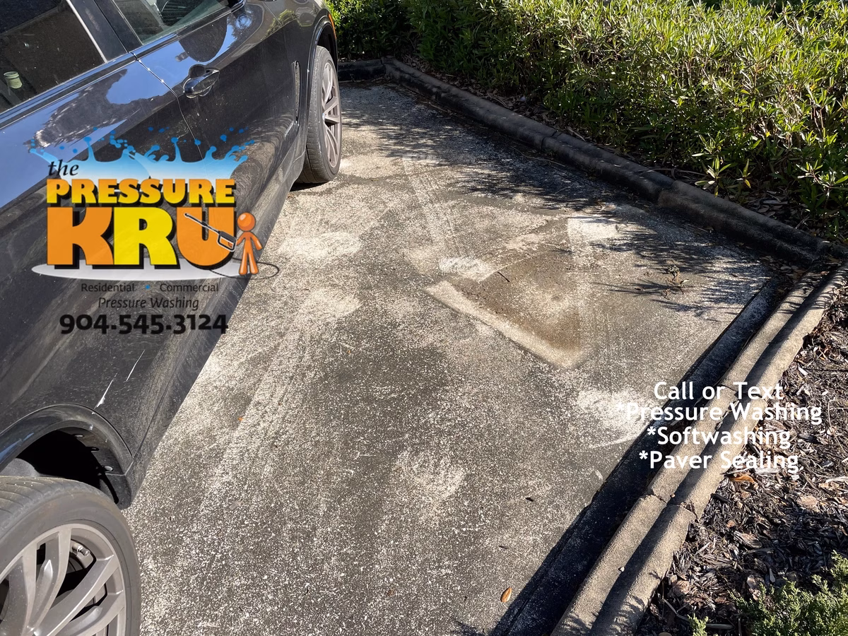 Spotless driveway before hot water pressure washing by local experts in Ponte Vedra, FL