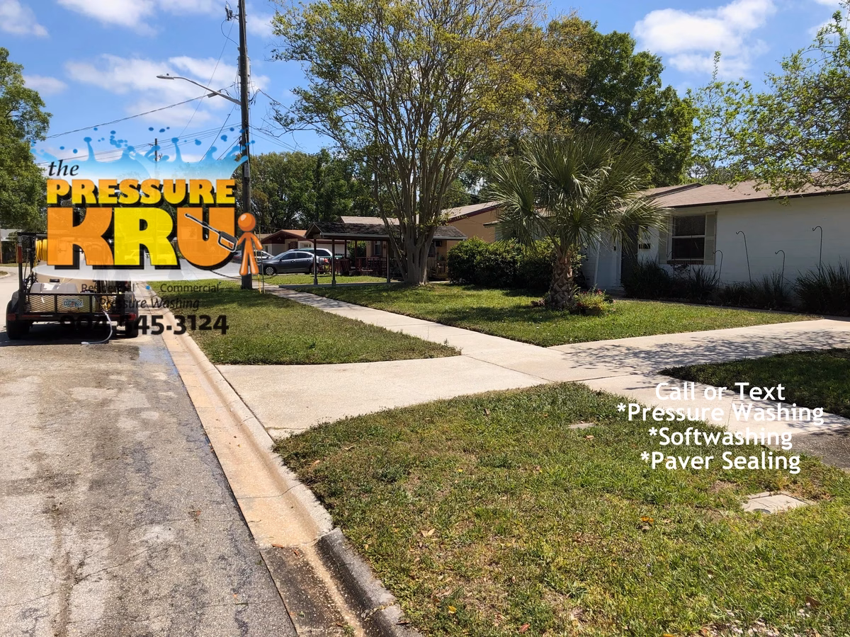 Professional concrete driveway restoration and cleaning near St. Augustine, FL. After service.