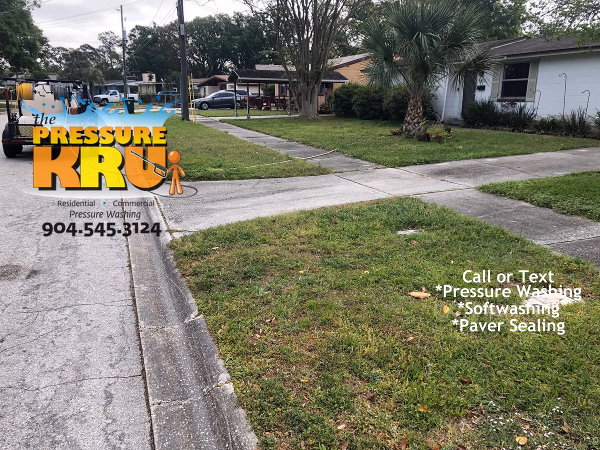 Professional concrete driveway restoration and cleaning near St. Augustine, FL. Before service.