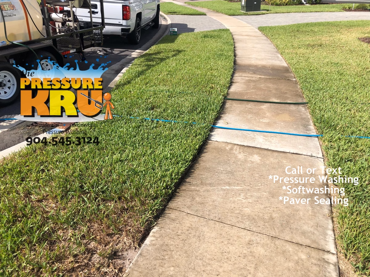 Top-Rated driveway cleaning service transforming dirty driveway in St. Augustine, FL. Before cleaning.