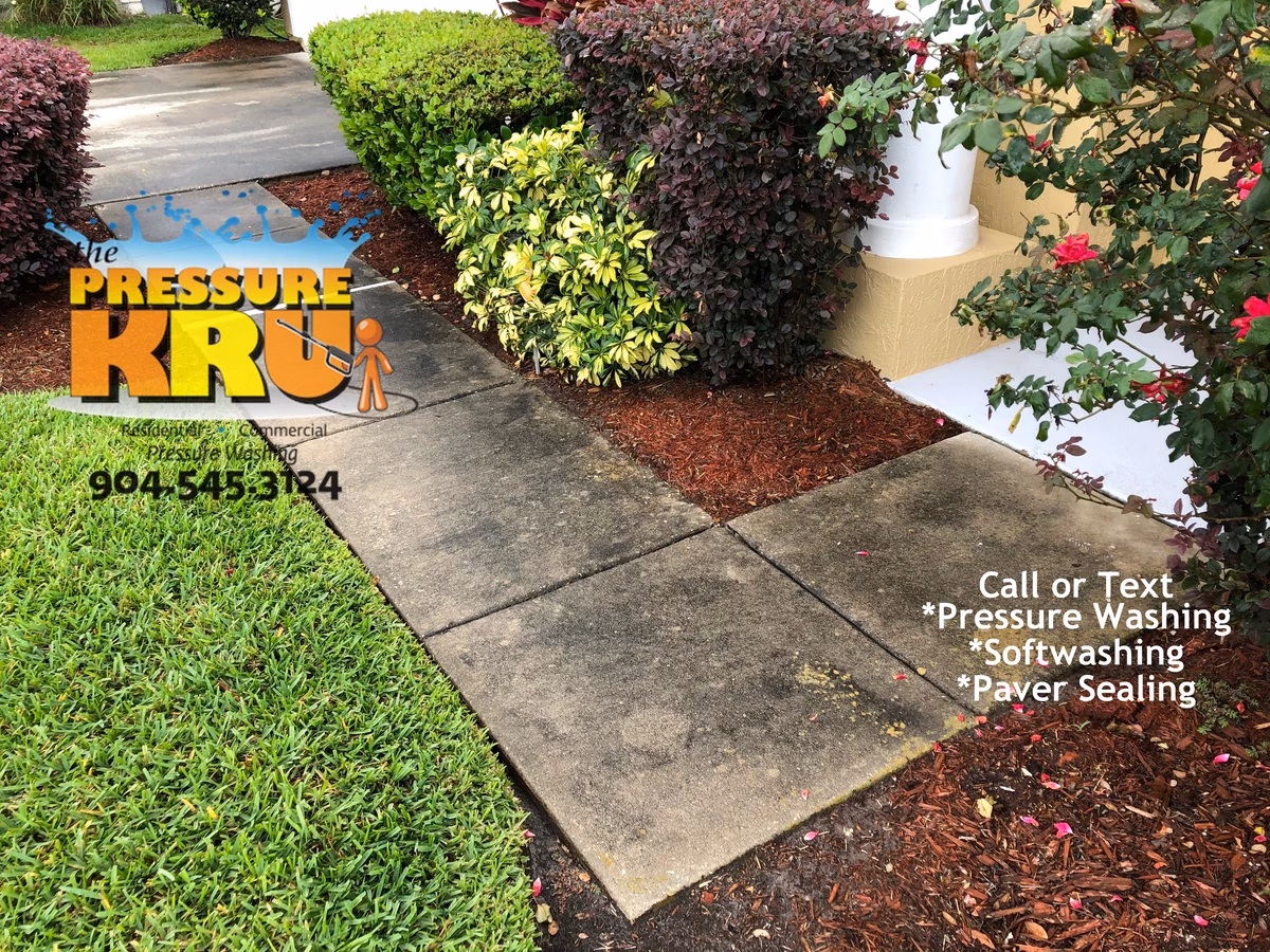 Beautiful clean concrete driveway before expert cleaning in St. Augustine, FL.