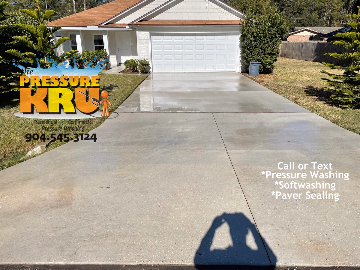 Mold stain removal from driveway using eco-friendly soft washing chemicals in St. Johns, FL. After cleaning.