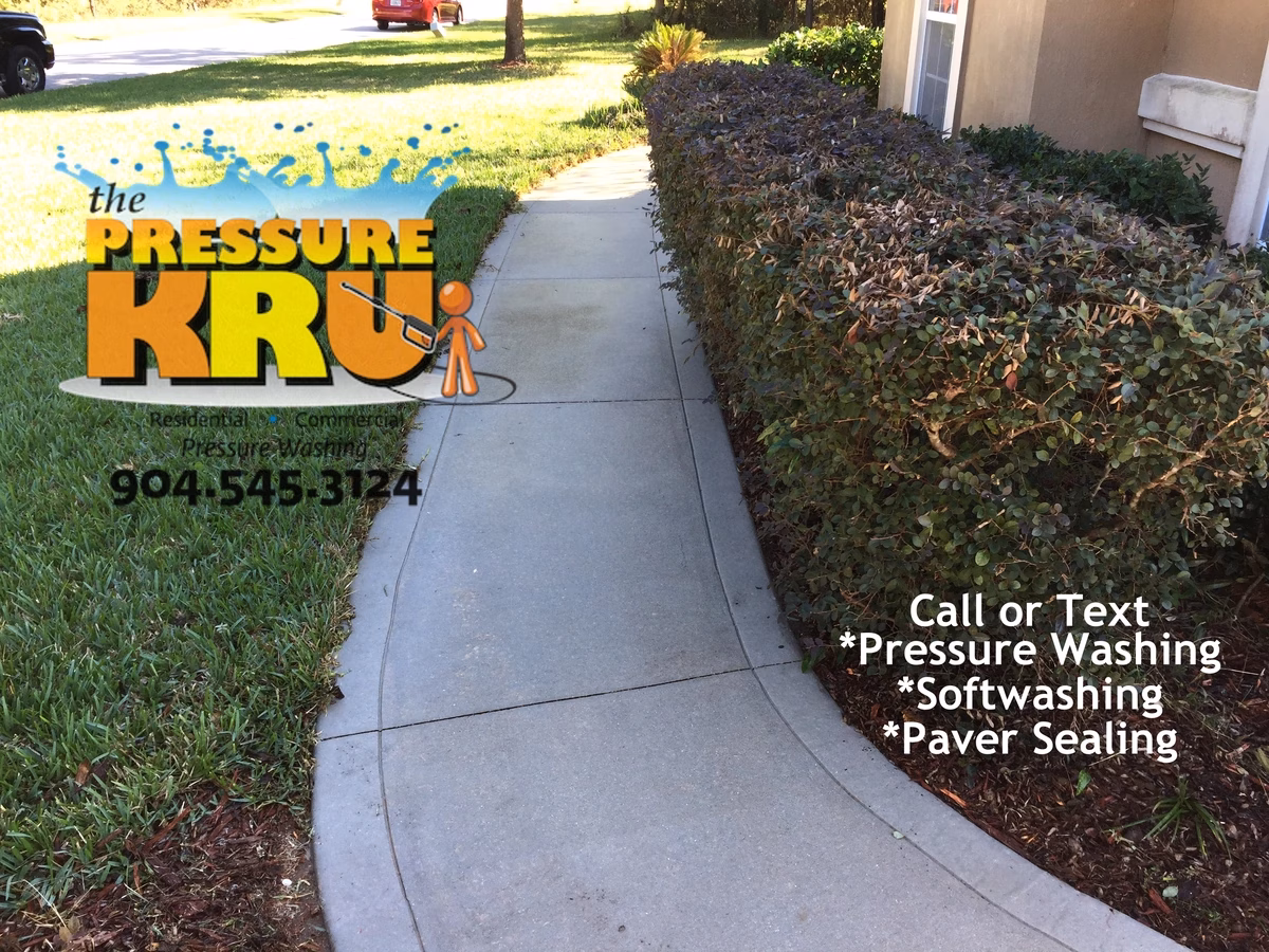 Heavy duty pressure cleaning of stained concrete sidewalk in St. Augustine, FL after.
