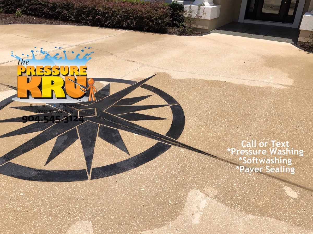 after driveway pressure washing results in Saint Johns, FL residential neighborhood.