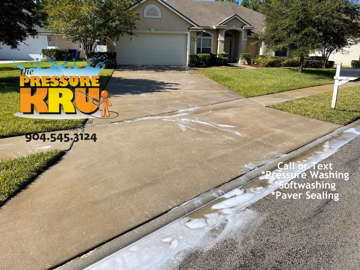 After image of driveway cleaning in St Johns FL removing swirl marks from prior cleaners lack of knowledge.