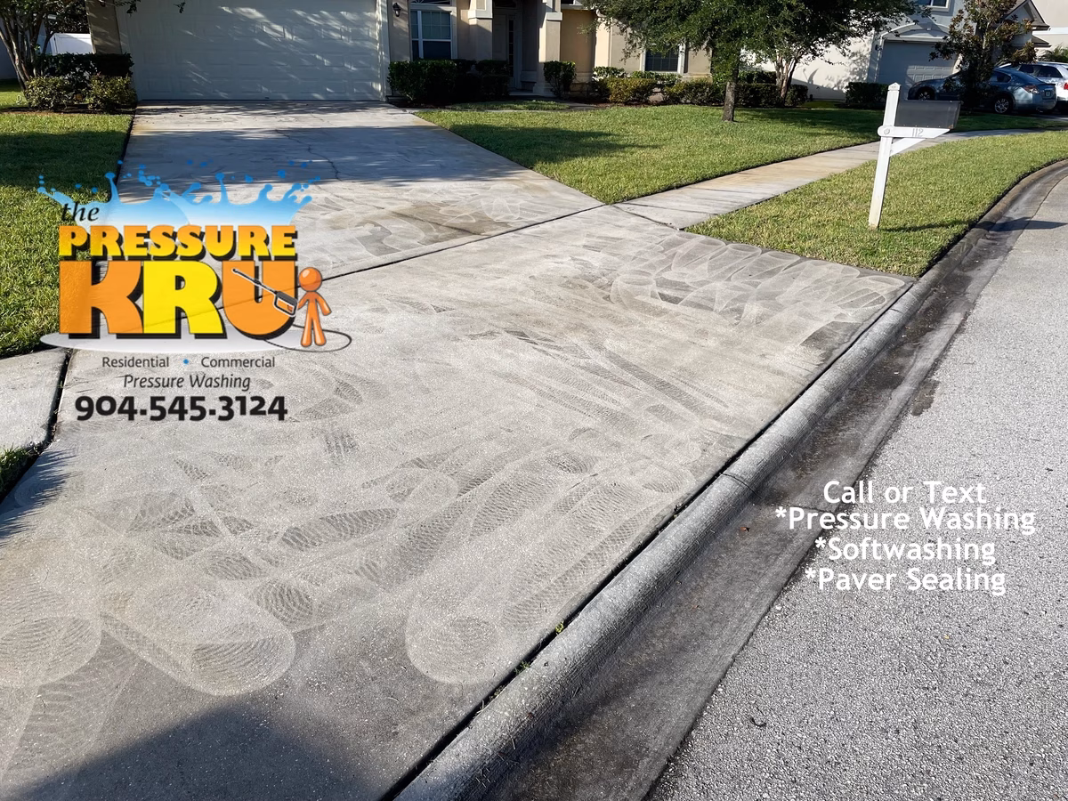 Before image of driveway cleaning in St Johns FL removing swirl marks from prior cleaners lack of knowledge.
