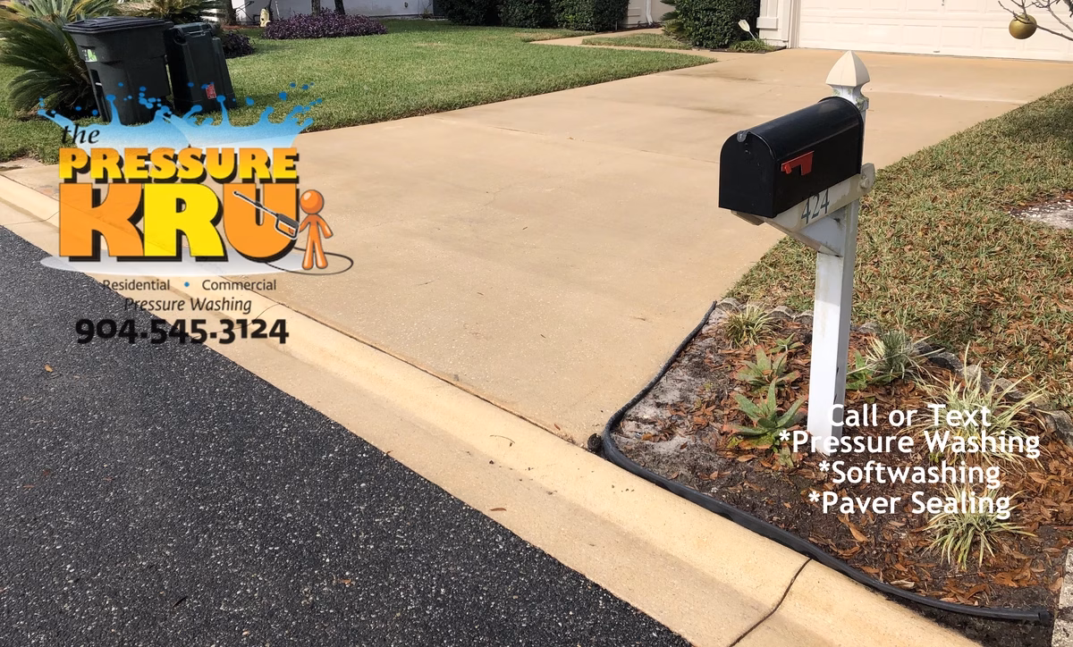 Local driveway cleaning company restoring curb appeal with soft washing techniques in St. Augustine, FL after