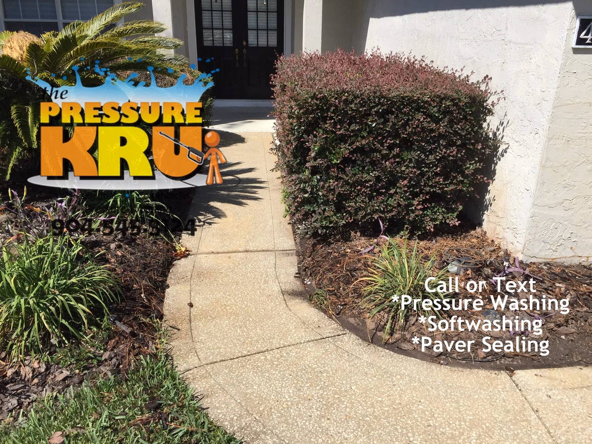 Professional pressure washing driveway and walkway in St. Johns, FL after.
