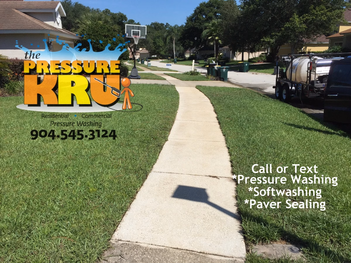 Local pressure washing company delivering perfect driveway cleaning results in St. Augustine, FL after.