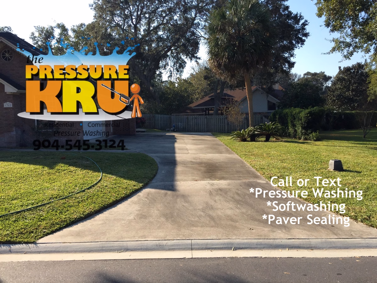 Top-rated driveway cleaning service transforming dirty driveway in St. Augustine, FL before.