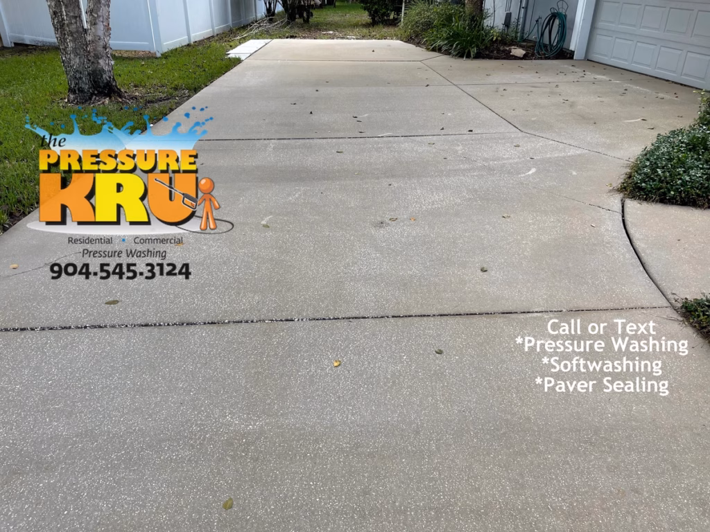 Professional pressure washing driveway after cleaning services in St Augustine, FL.