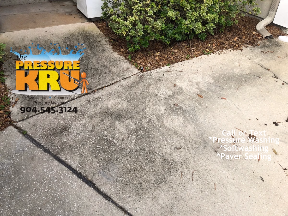 Top-rated driveway cleaning service in St. Augustine, FL before soft washing treatment