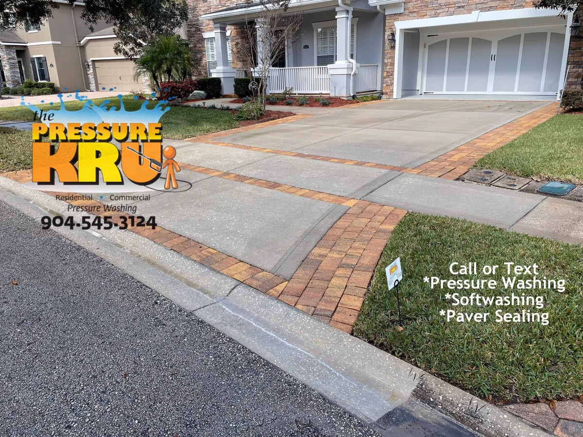 Professional power washing company after cleaning residential driveway near Ponte Vedra, FL.