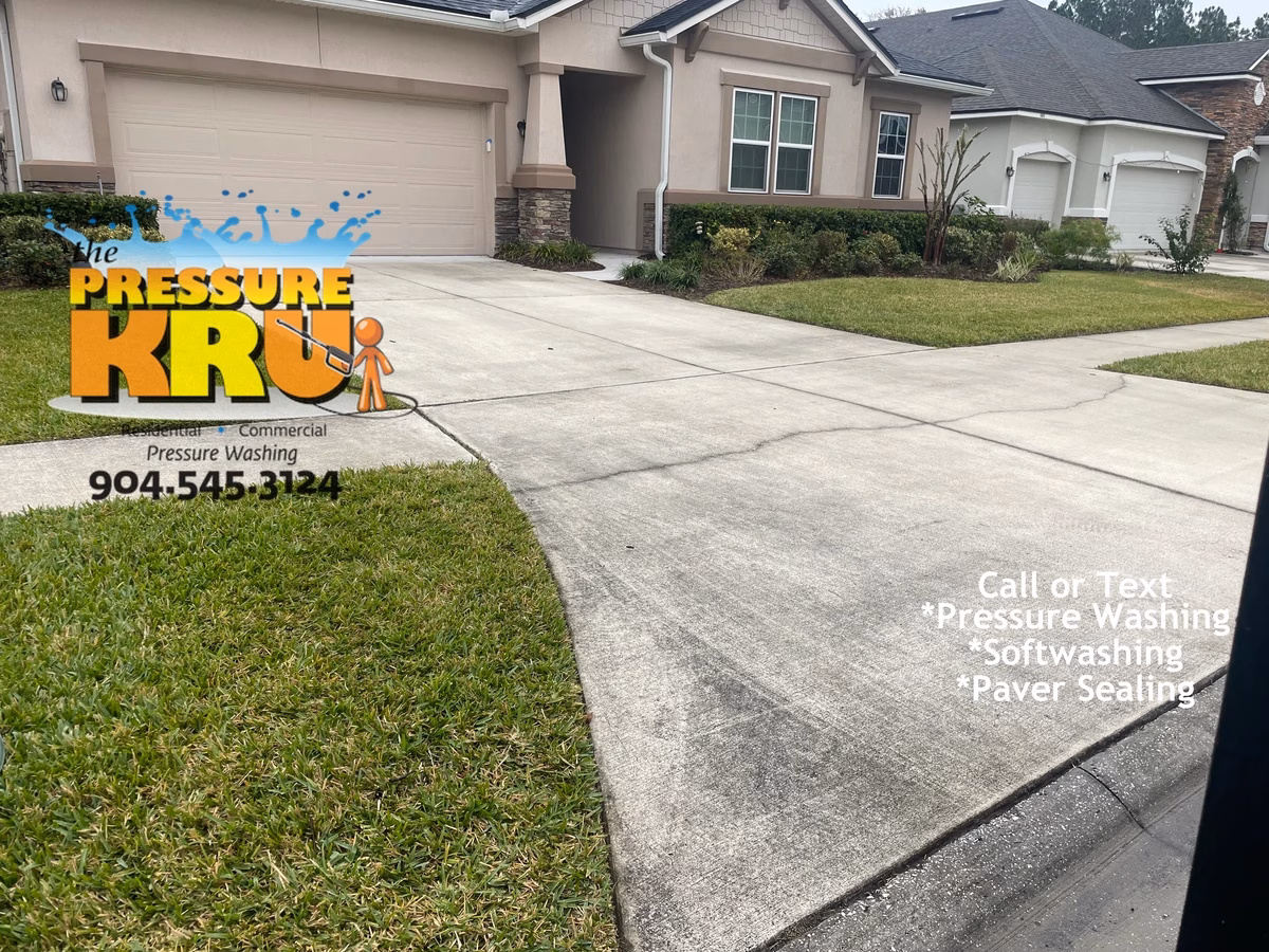 Spotless concrete driveway before power washing by local St Augustine, FL cleaning pros.