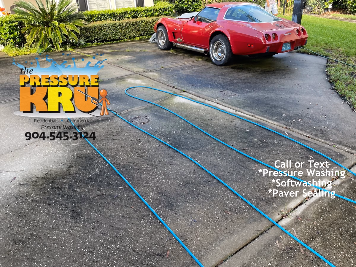 Expert Driveway cleaning before removing grim with high pressure washer near St. Johns, Florida