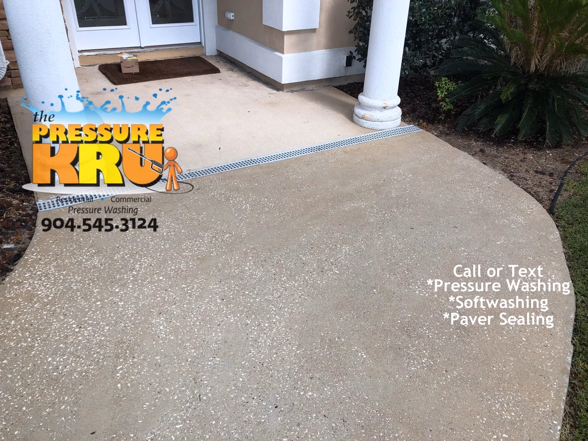 Home and Driveway pressure washing after soft washing in St. Johns, FL
