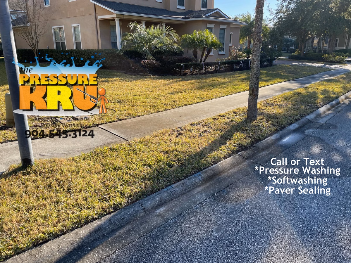 Concrete driveway and curbing before restoration in Saint Johns, FL.