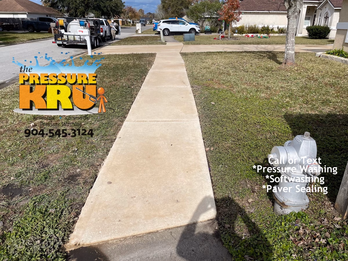 Residential driveway after cleaning in Saint Johns, FL removing organic staining. Pow, Boom, SNAP!