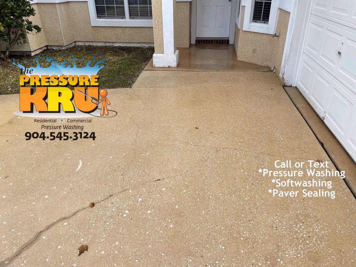 After driveway pressure washing completed for residential property in Fruit Cove, FL