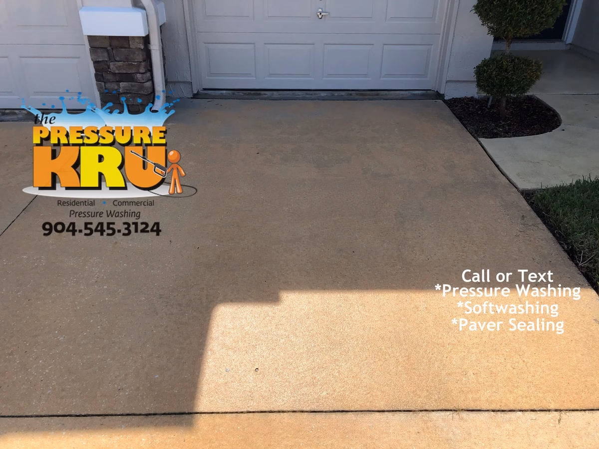 Professional driveway cleaning in St. Augustine, FL after improving curb appeal.