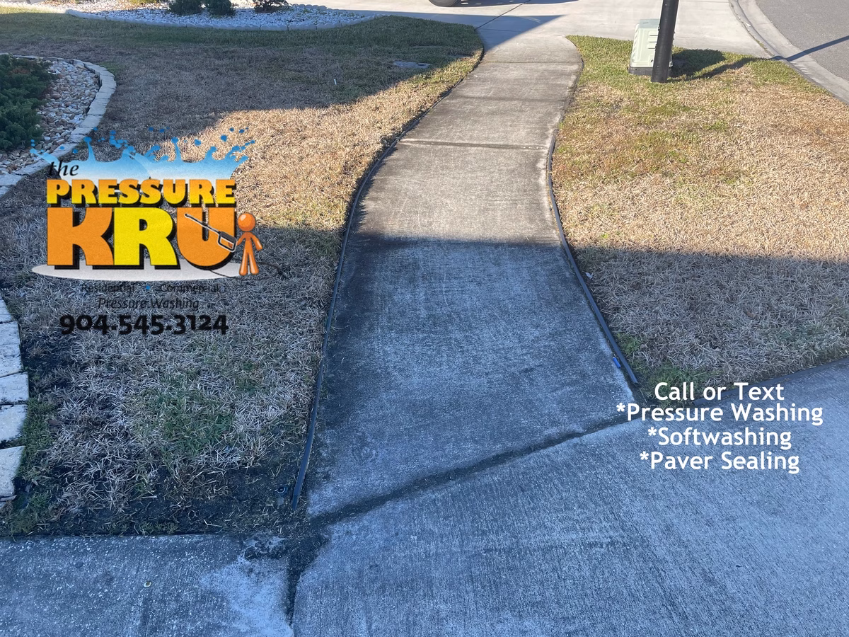 Cleaning concrete driveway in Saint Johns, FL removing all organic stains.