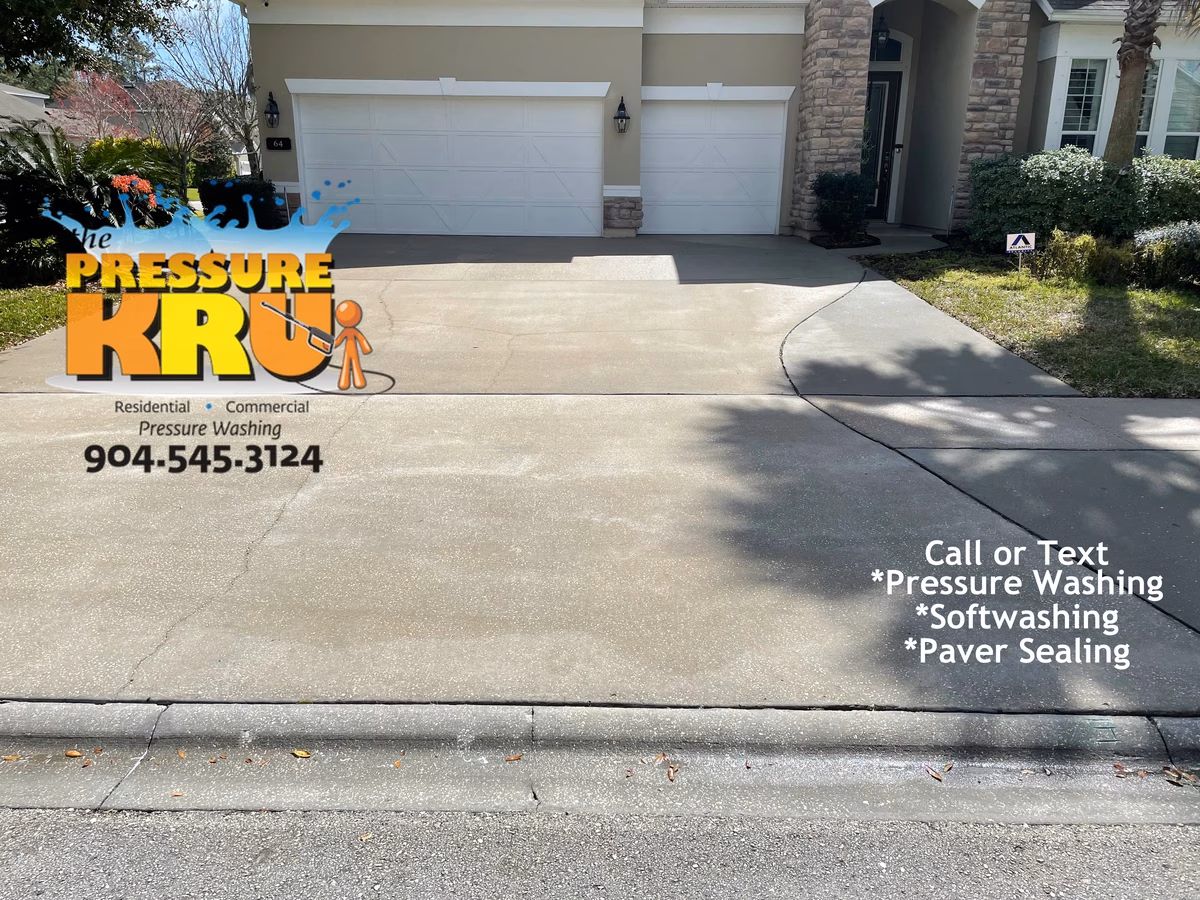 Before professional driveway cleaning in St. Augustine, FL removing prior cleaners swirl marks.