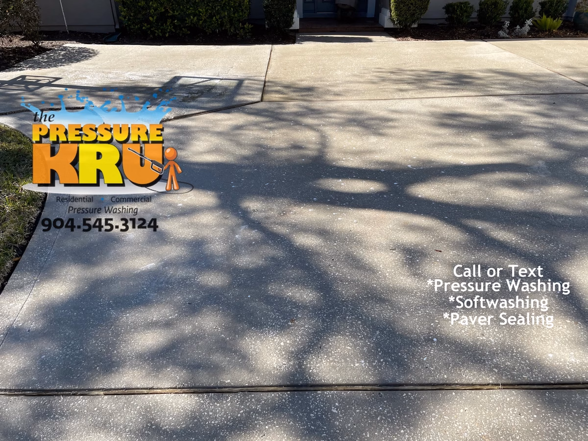 After professional driveway cleaning in Jacksonville, Florida removing years of black mold.