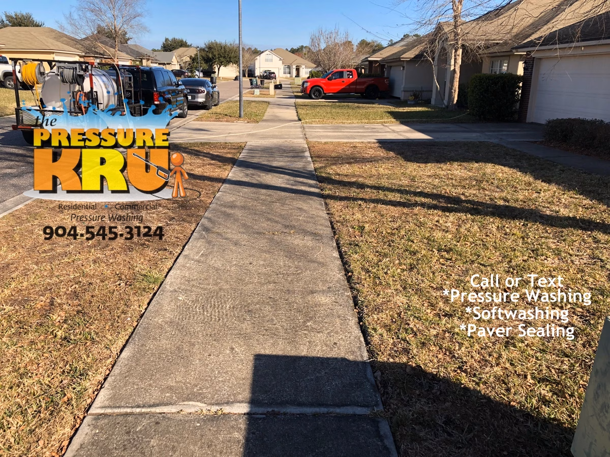 Before driveway pressure washing in St. Johns, FL removing years of black algae.
