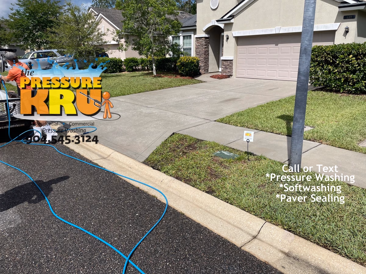 Driveway after pressure washing in Orange Park, FL.