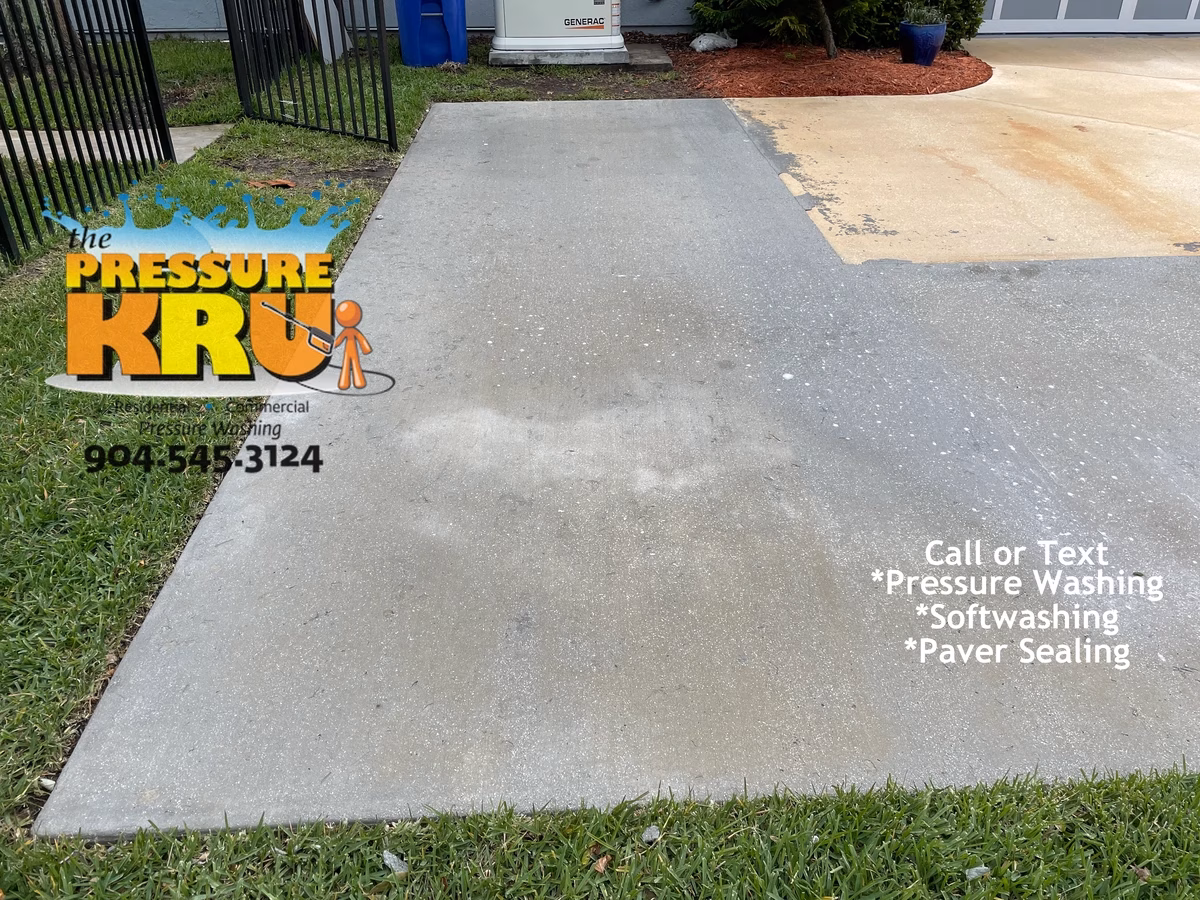 Driveway pressure washing completed in St. Johns, FL after service.