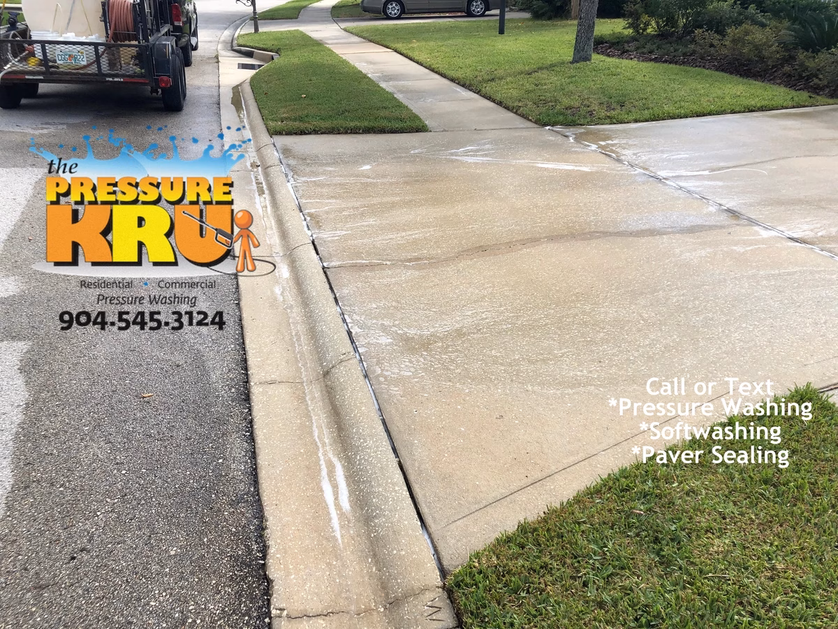 Professional driveway surface cleaning in St. Augustine, FL 32092 after service.