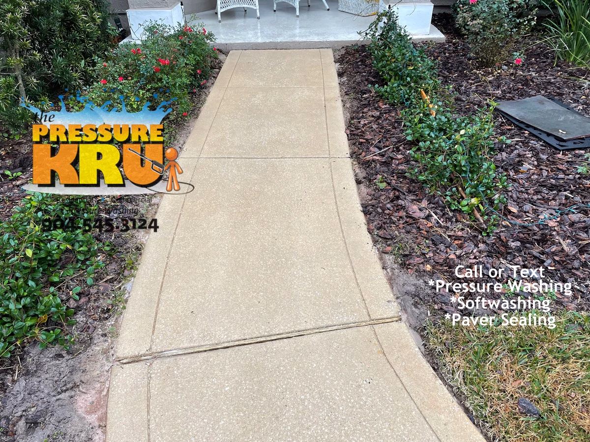 Concrete driveway after cleaning in St. Augustine, FL.