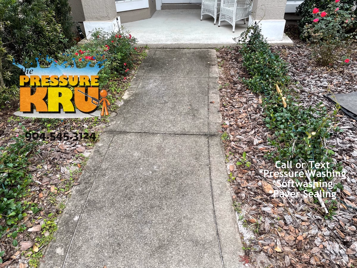 Concrete driveway before cleaning in St. Augustine, FL.