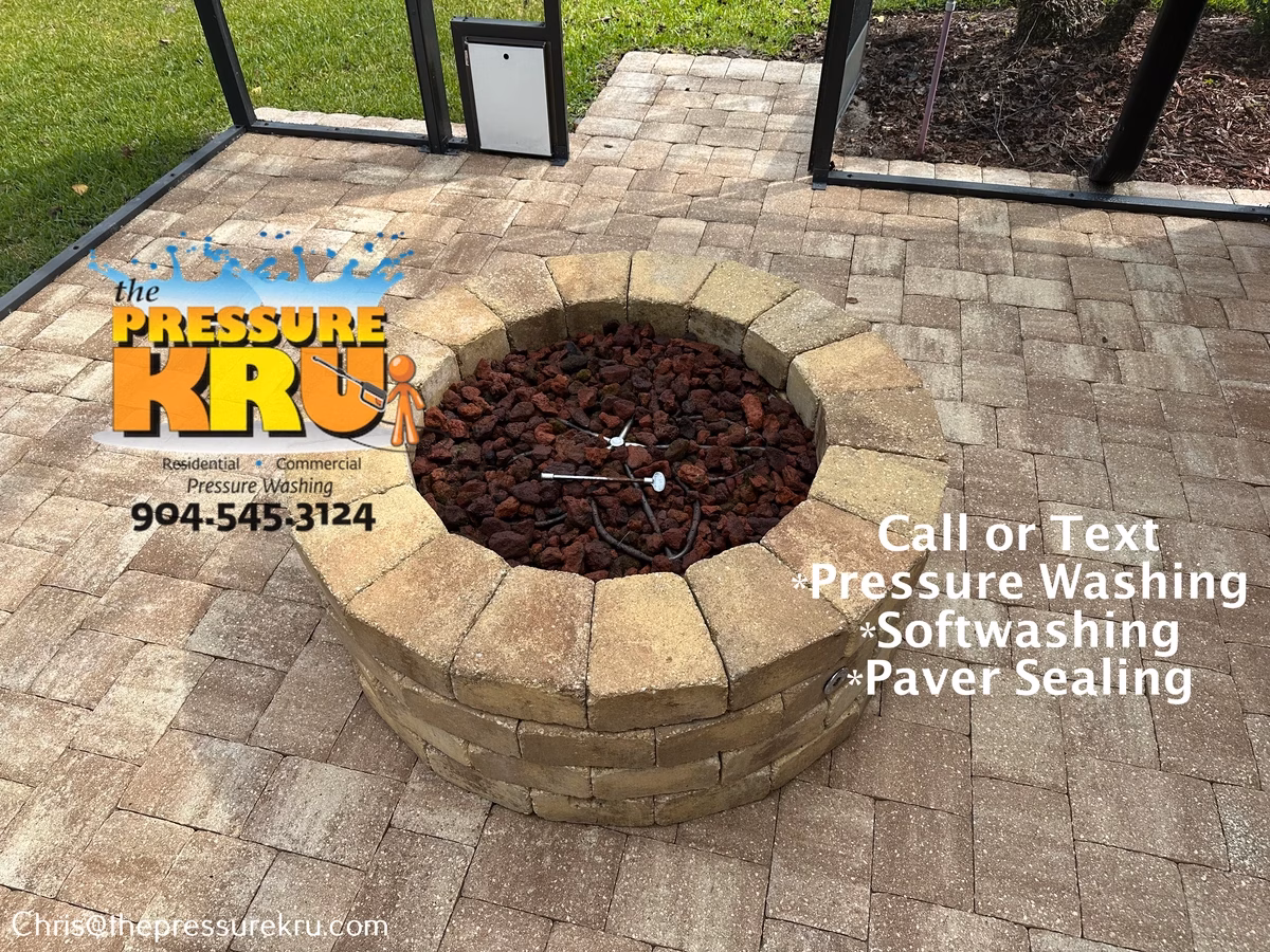St. Johns, FL paver patio and fire pit pressure washing after