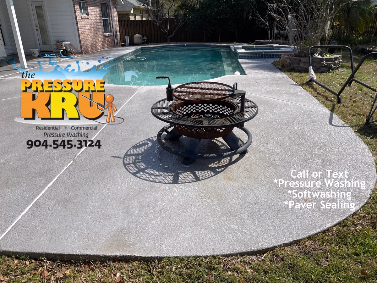 Low-pressure chemical cleaning for an older painted pool deck or cementitious coating in Durbin Park after