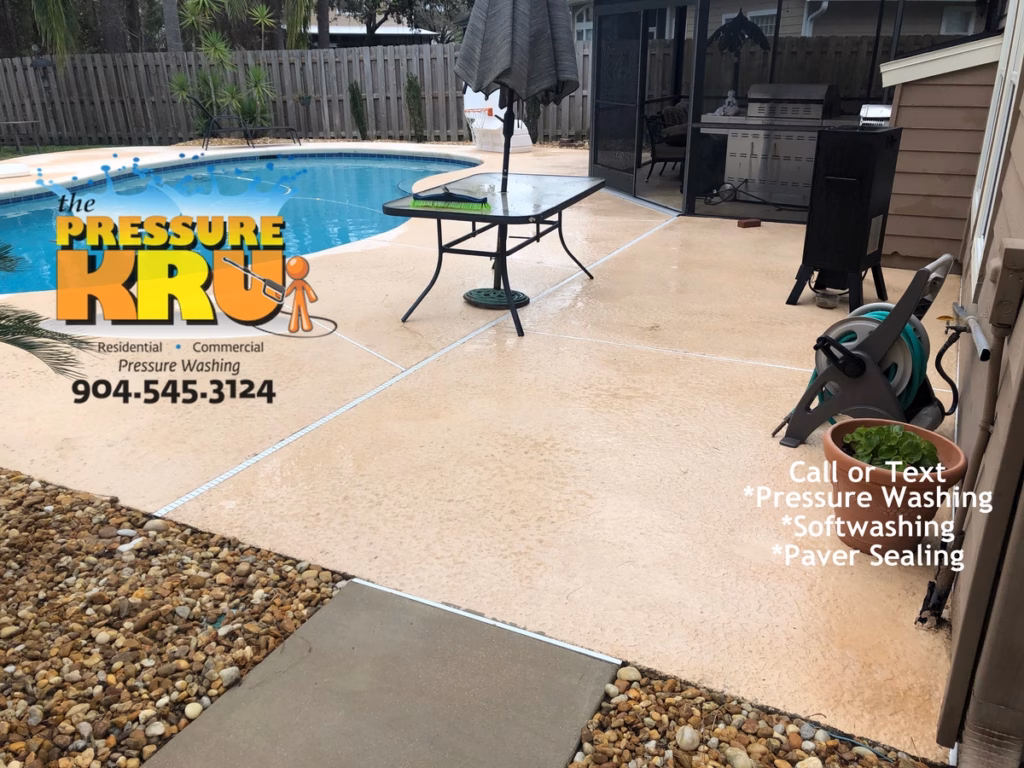 Expert pressure washing painted pool deck near Julington Creek Plantation after