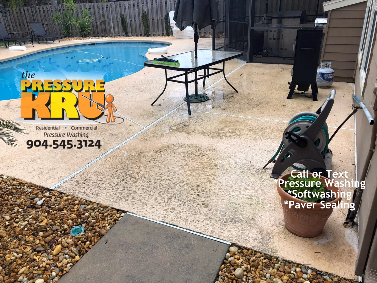 Expert pressure washing painted pool deck near Julington Creek Plantation before