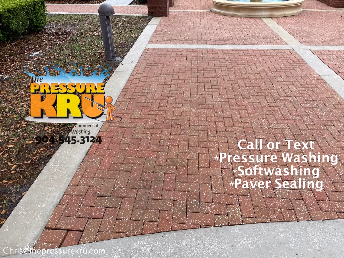 Paver patio restored with professional surface cleaning in Saint Johns, FL after.