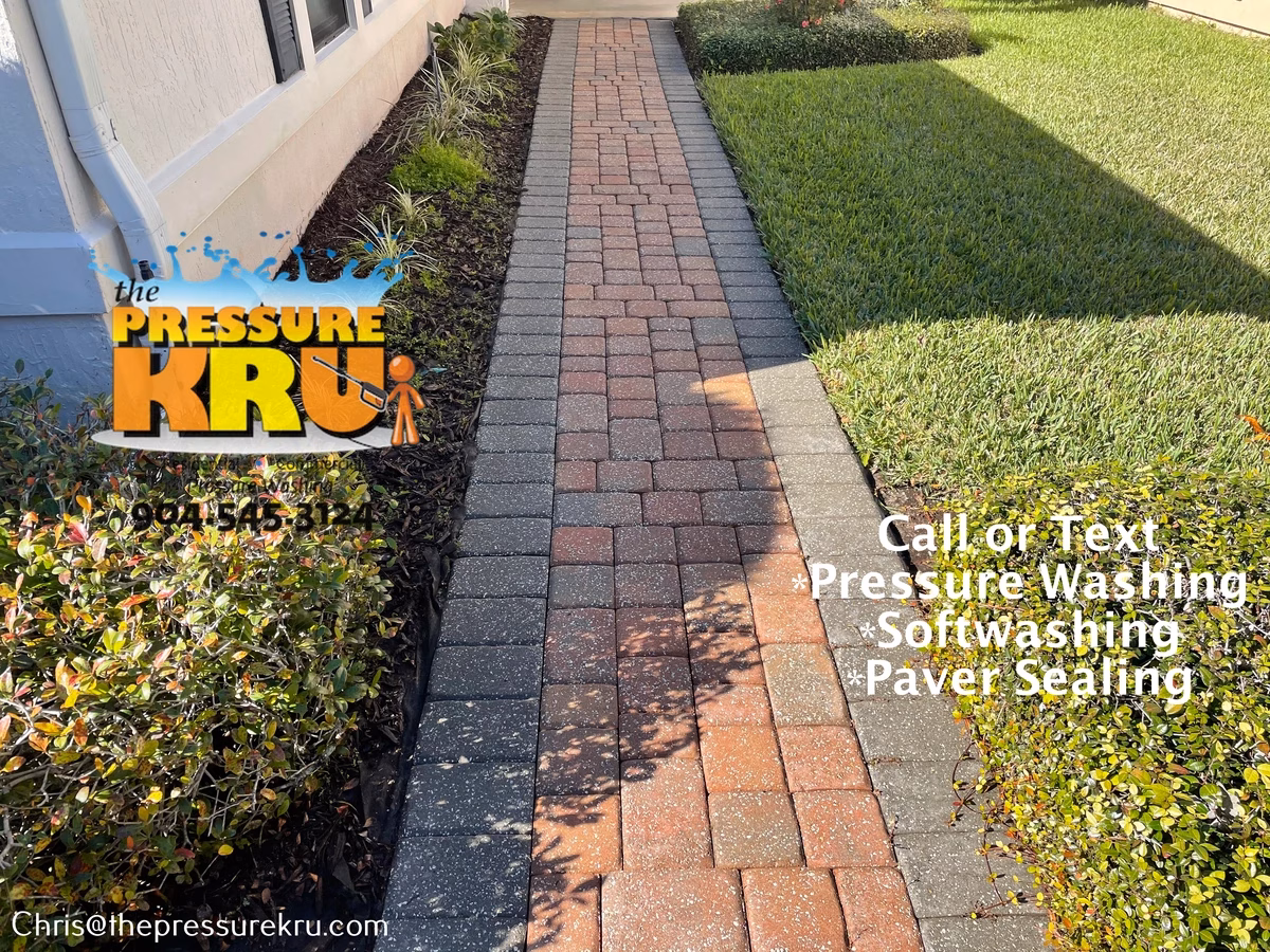 Paver driveway moss removal after in Ponte Vedra, FL.