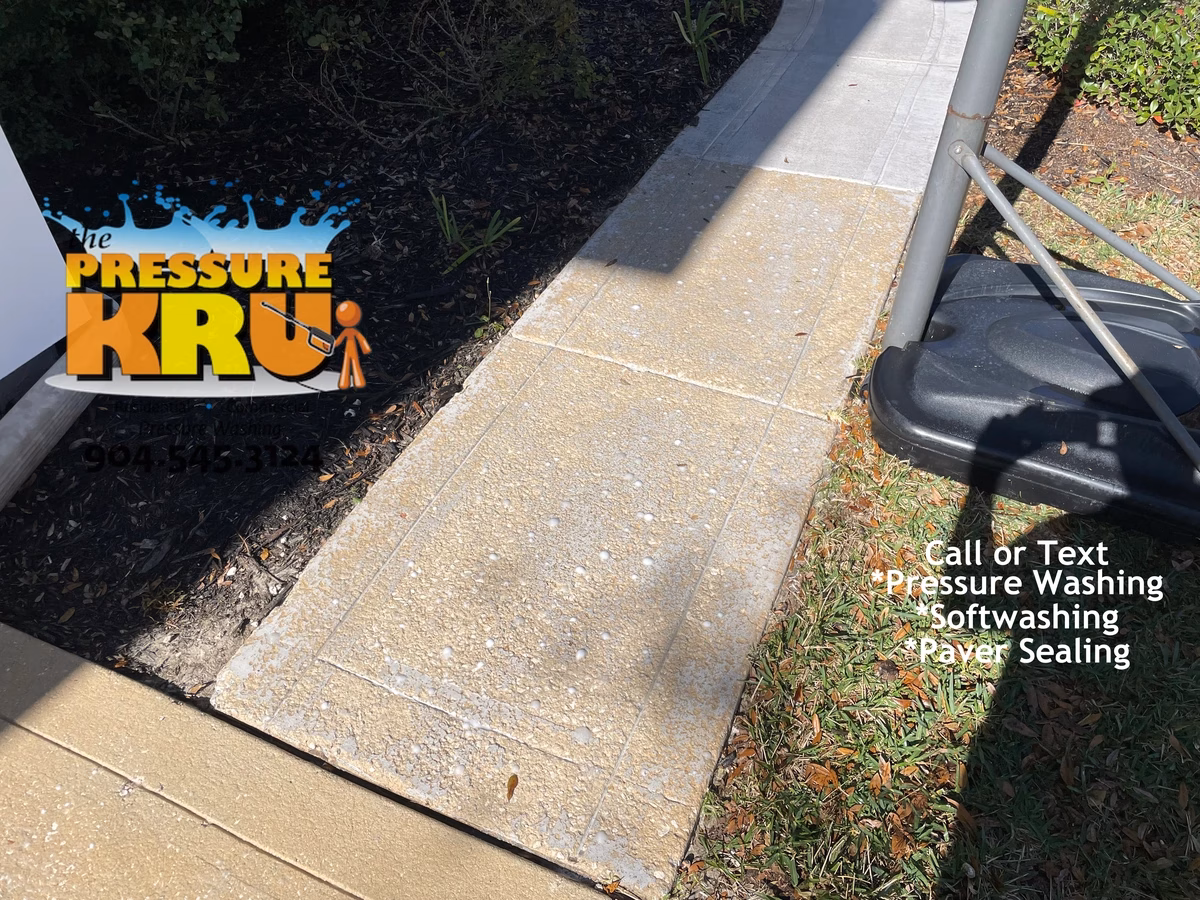 Professional painted sidewalk prior damaged by too much pressure gently cleaned in Cunningham creek After