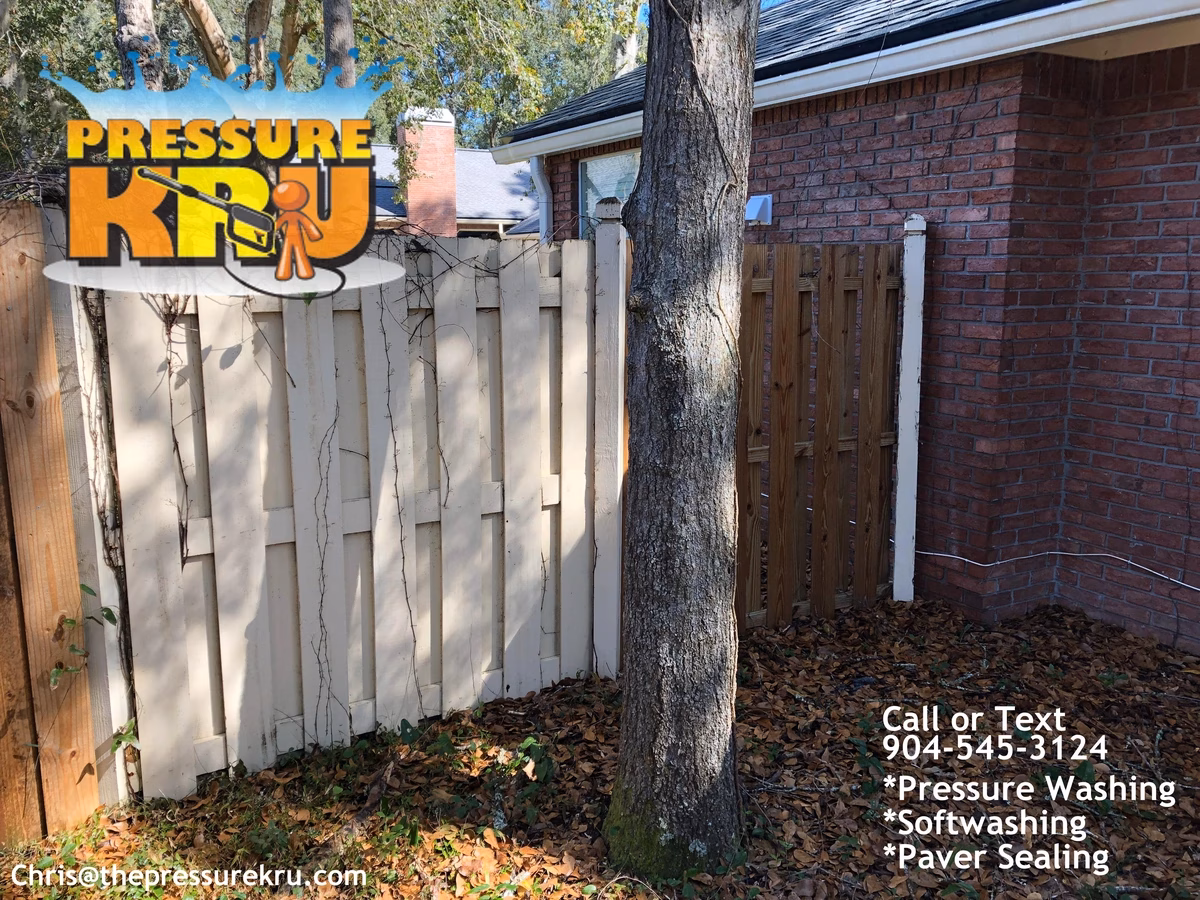 Wood fence cleaning in Bartram Park after removing heavy algae