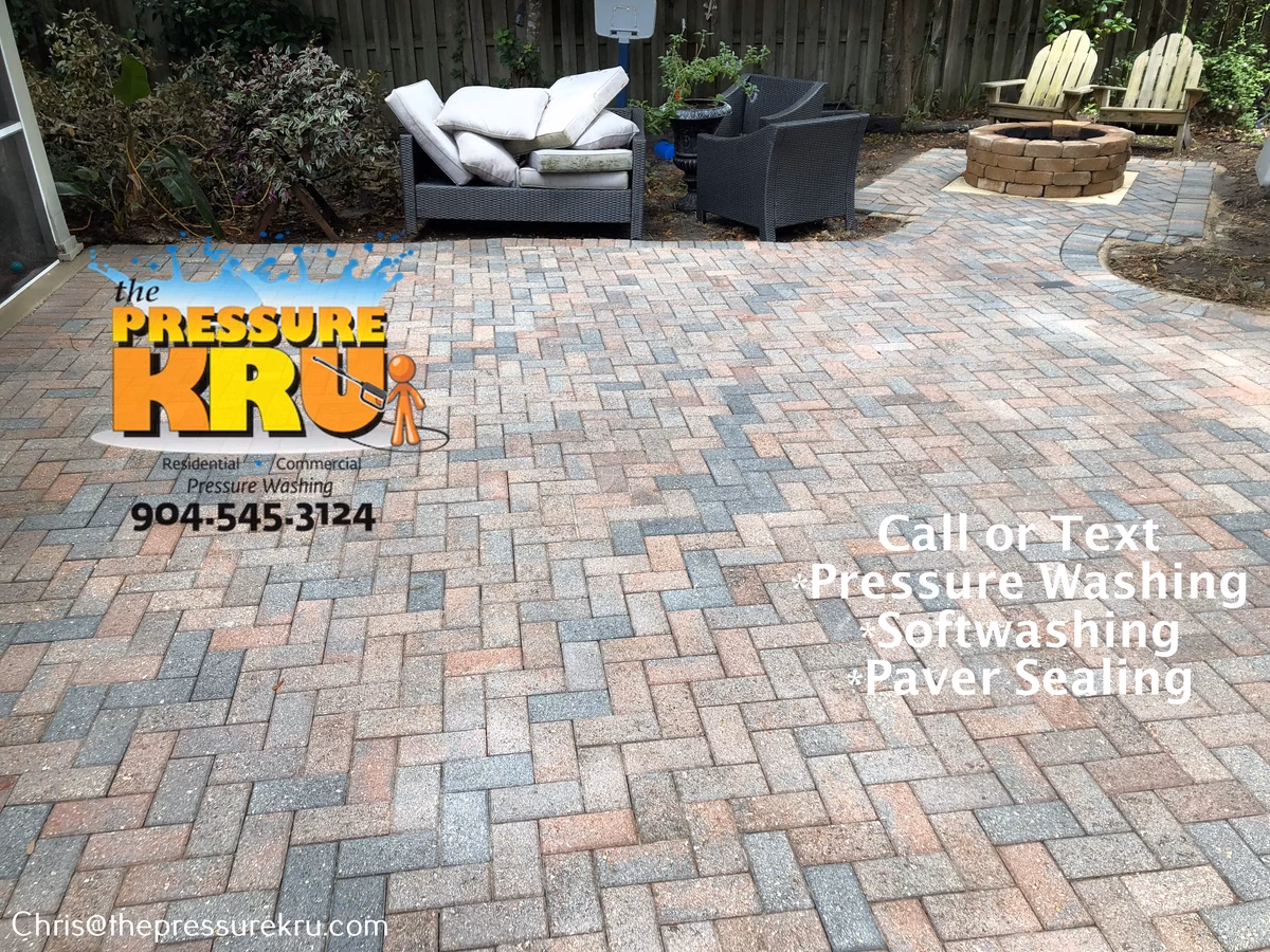 Patio pressure washing improves the appearance of pavers in Bartram Springs after