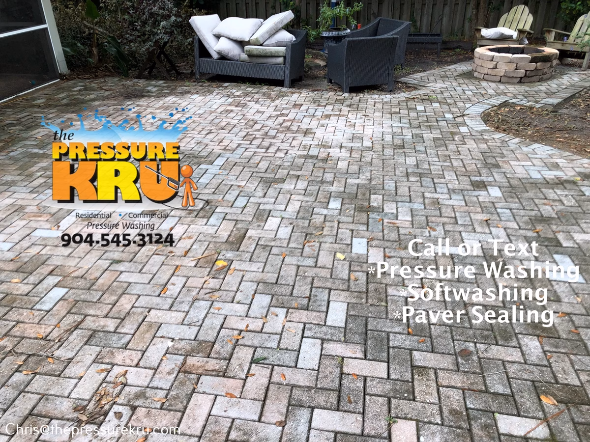 Patio pressure washing improves the appearance of pavers in Bartram Springs before