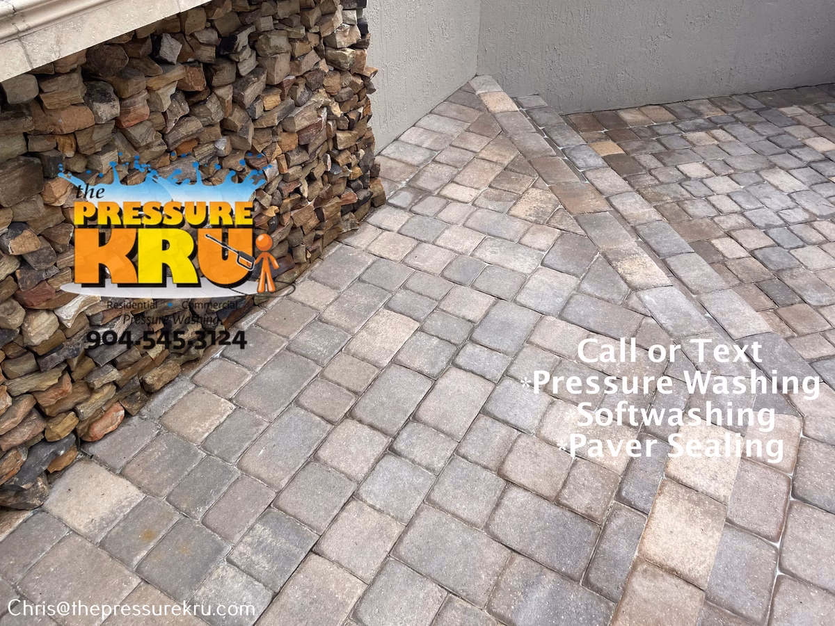 Residential paver patio pressure washing in St. Johns, FL after.