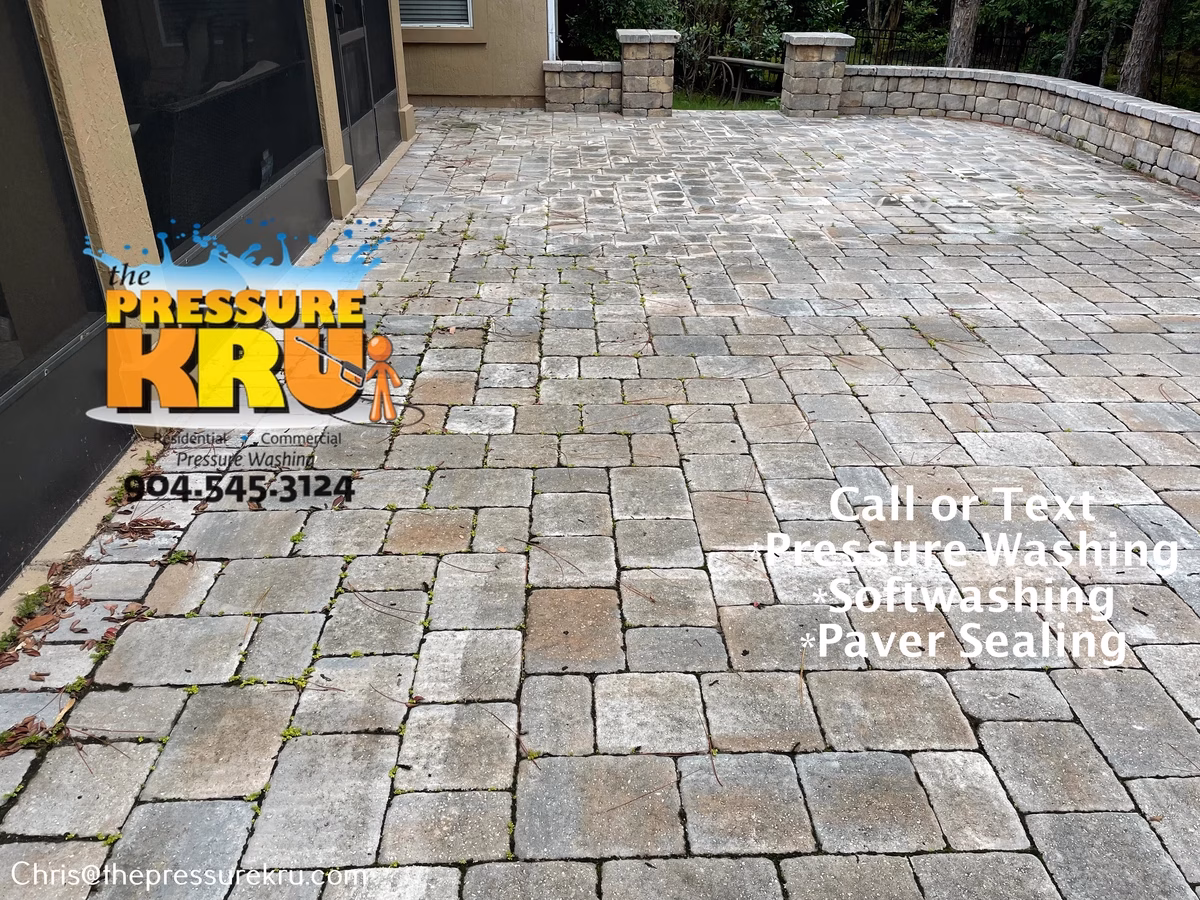 Restoring weathered paver patio in Bartram Park before.