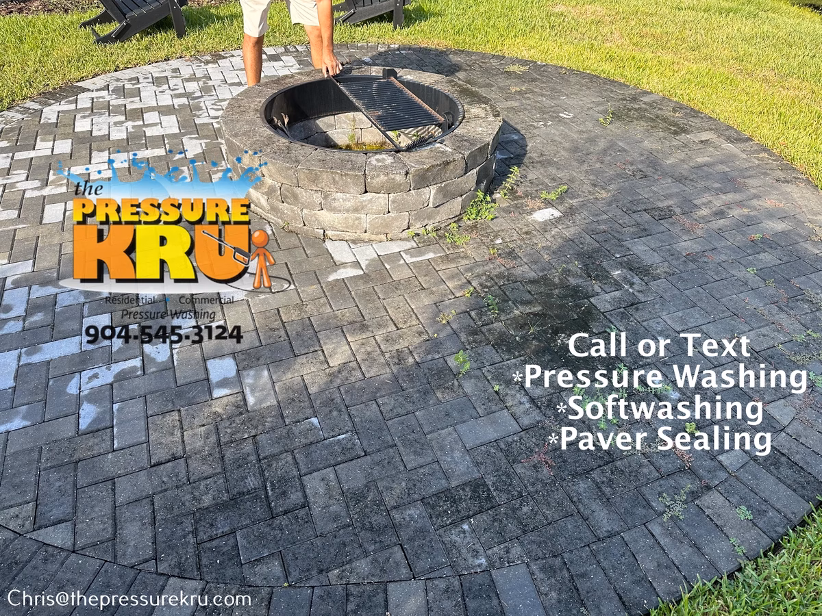 Patio paver pressure washing in St. Augustine, FL before